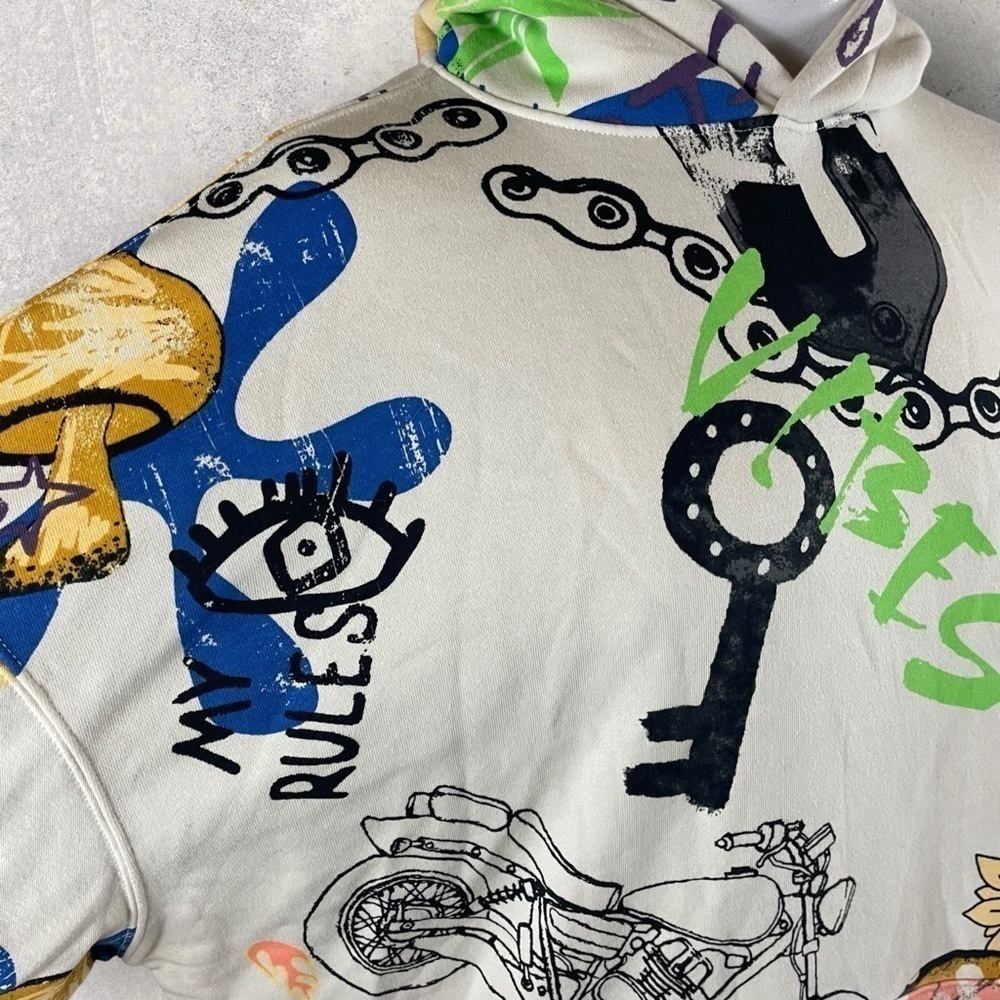 No Boundaries Hoodie Mens XL Streetwear Hip Hop Trippy Mushroom Skater R1 - Picture 2 of 10